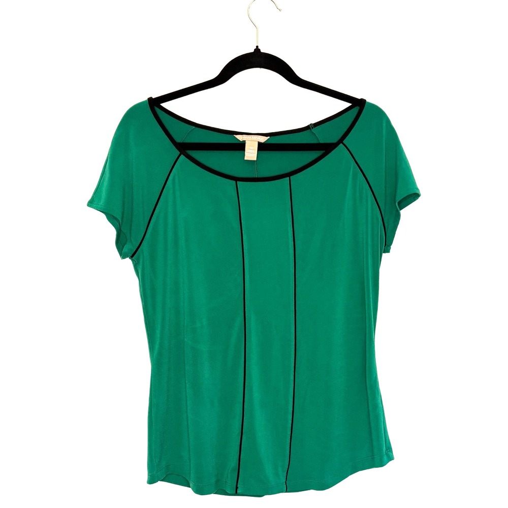 Banana Republic Women's Emerald Green Top with Black Piping, Size: M